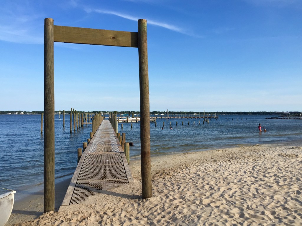 Pirate Cove's pier and beach.